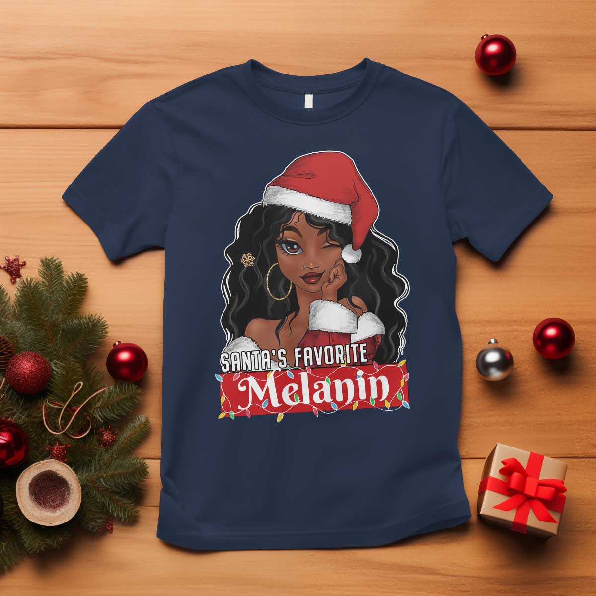 African American Christmas T Shirt Santa's Favorite Melanin Santa Girl TS11 Navy Print Your Wear