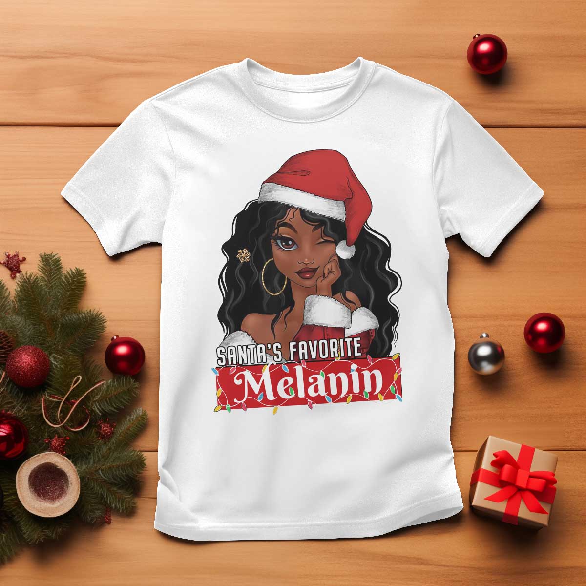 African American Christmas T Shirt Santa's Favorite Melanin Santa Girl TS11 White Print Your Wear