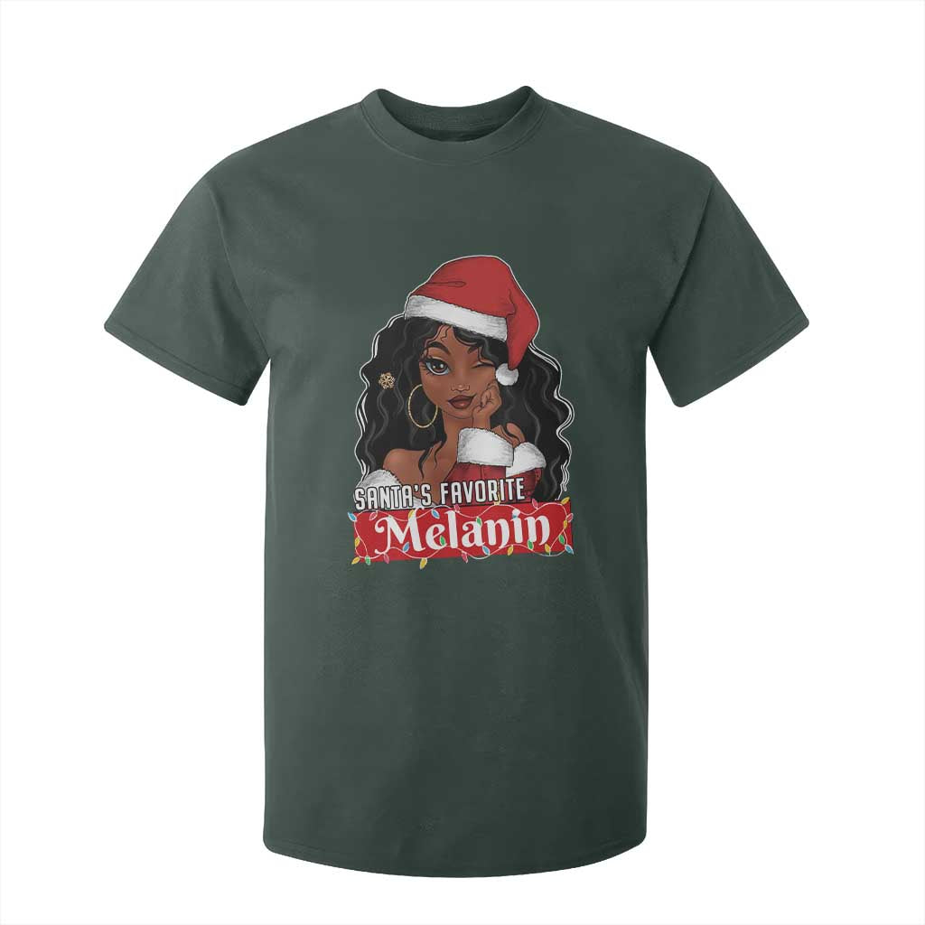 African American Christmas T Shirt For Kid Santa's Favorite Melanin Santa Girl TS11 Dark Forest Green Print Your Wear