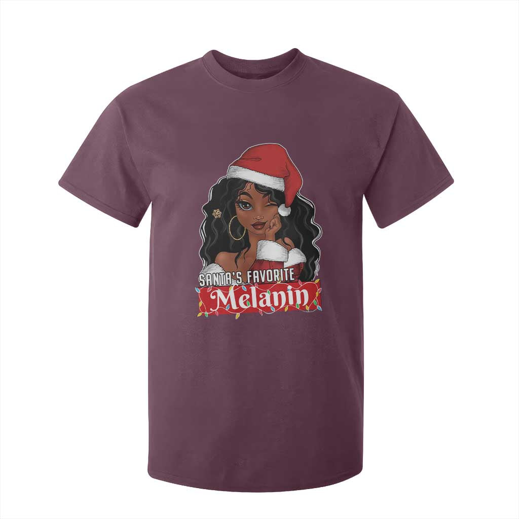 African American Christmas T Shirt For Kid Santa's Favorite Melanin Santa Girl TS11 Maroon Print Your Wear