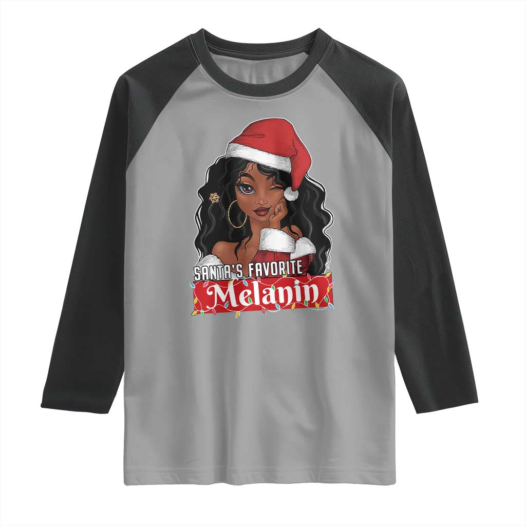 African American Christmas Raglan Shirt Santa's Favorite Melanin Santa Girl TS11 Sport Gray Black Print Your Wear