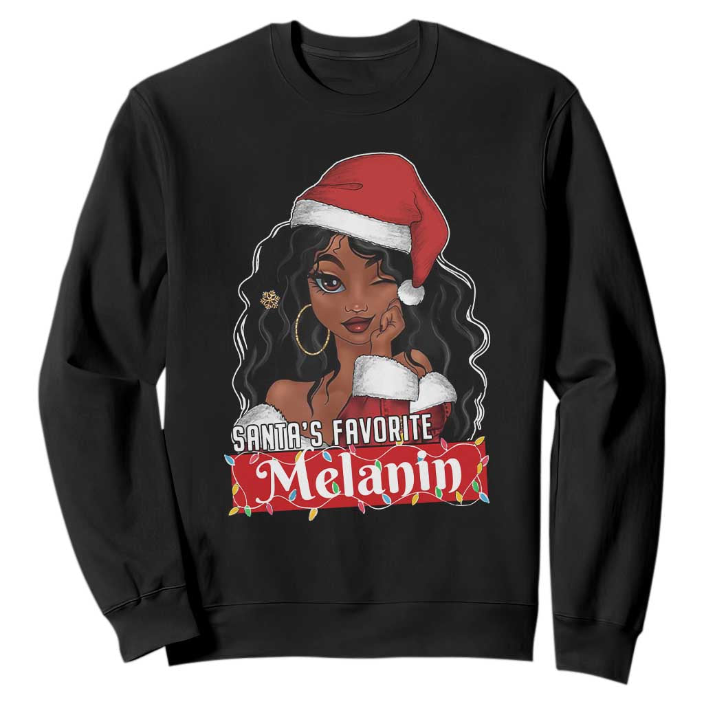 African American Christmas Sweatshirt Santa's Favorite Melanin Santa Girl TS11 Black Print Your Wear