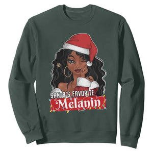 African American Christmas Sweatshirt Santa's Favorite Melanin Santa Girl TS11 Dark Forest Green Print Your Wear