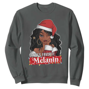 African American Christmas Sweatshirt Santa's Favorite Melanin Santa Girl TS11 Dark Heather Print Your Wear