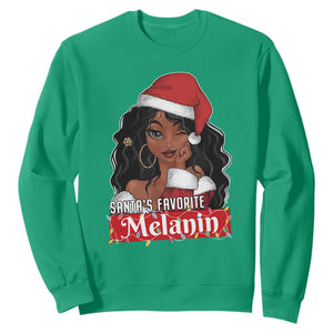 African American Christmas Sweatshirt Santa's Favorite Melanin Santa Girl TS11 Irish Green Print Your Wear