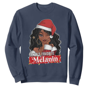 African American Christmas Sweatshirt Santa's Favorite Melanin Santa Girl TS11 Navy Print Your Wear