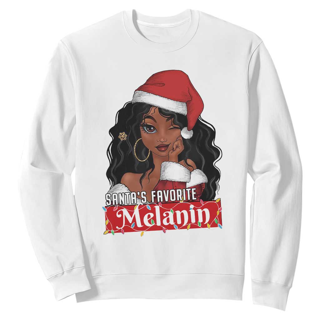 African American Christmas Sweatshirt Santa's Favorite Melanin Santa Girl TS11 White Print Your Wear