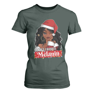 African American Christmas T Shirt For Women Santa's Favorite Melanin Santa Girl TS11 Dark Forest Green Print Your Wear