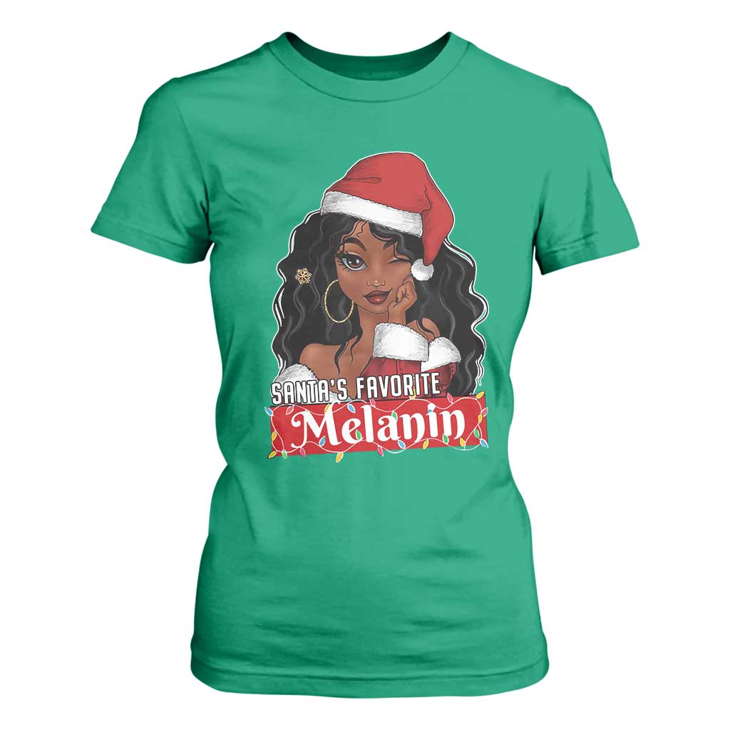 African American Christmas T Shirt For Women Santa's Favorite Melanin Santa Girl TS11 Irish Green Print Your Wear