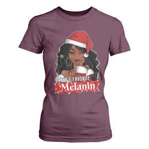 African American Christmas T Shirt For Women Santa's Favorite Melanin Santa Girl TS11 Maroon Print Your Wear