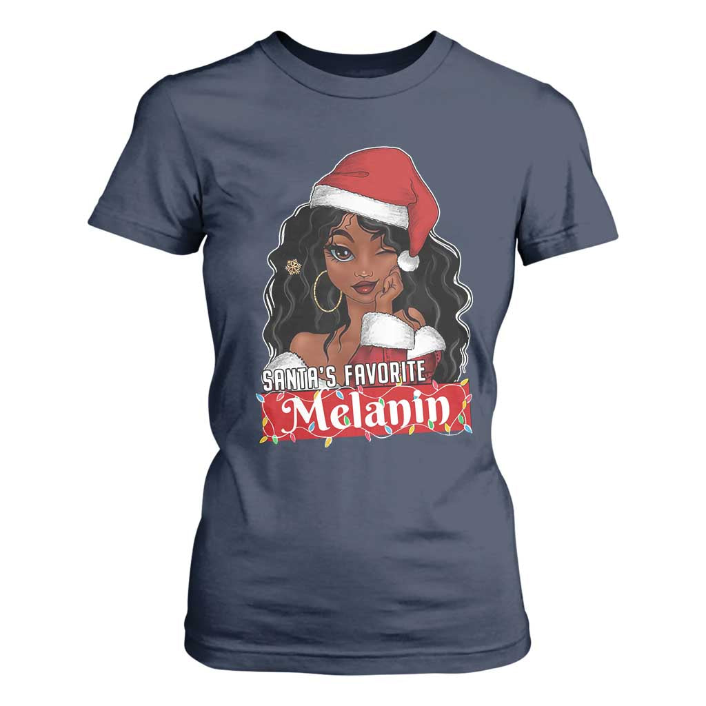African American Christmas T Shirt For Women Santa's Favorite Melanin Santa Girl TS11 Navy Print Your Wear
