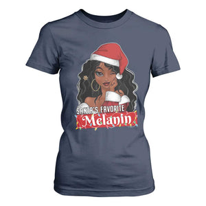 African American Christmas T Shirt For Women Santa's Favorite Melanin Santa Girl TS11 Navy Print Your Wear