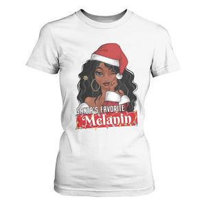 African American Christmas T Shirt For Women Santa's Favorite Melanin Santa Girl TS11 White Print Your Wear
