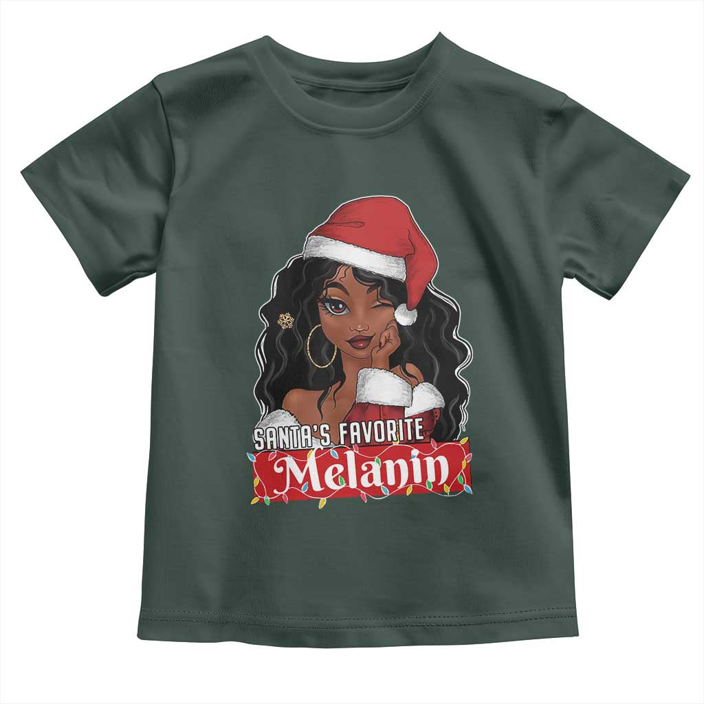 African American Christmas Toddler T Shirt Santa's Favorite Melanin Santa Girl TS11 Dark Forest Green Print Your Wear