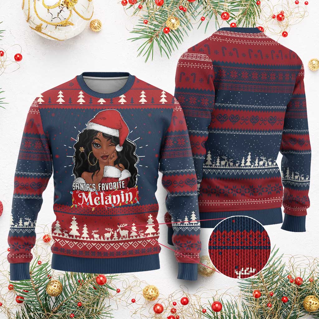 African American Xmas Ugly Christmas Sweater Santa's Favorite Melanin Santa Girl TS11 Burgundy Print Your Wear