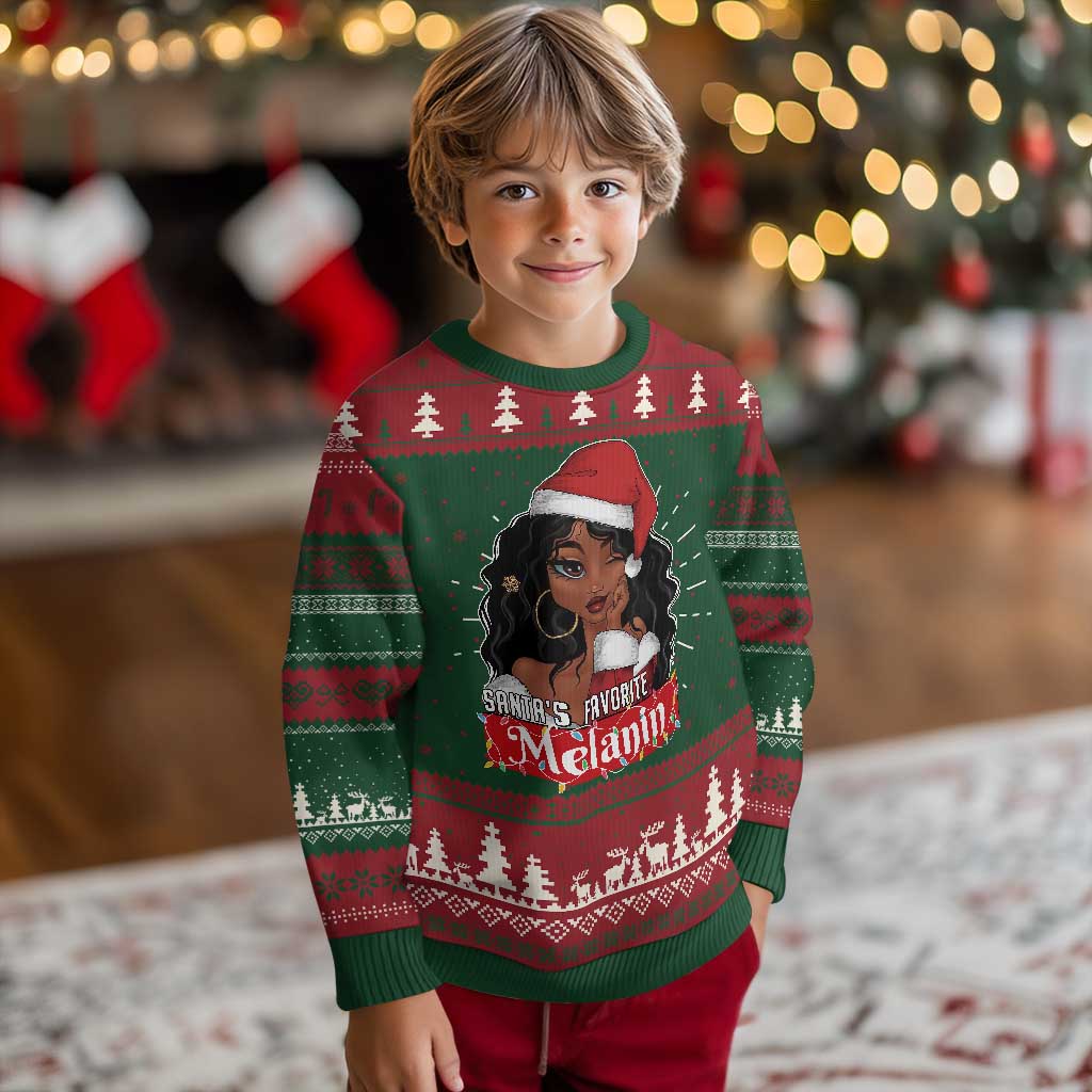 African American Xmas Ugly Christmas Sweater Santa's Favorite Melanin Santa Girl TS11 Christmas Print Your Wear
