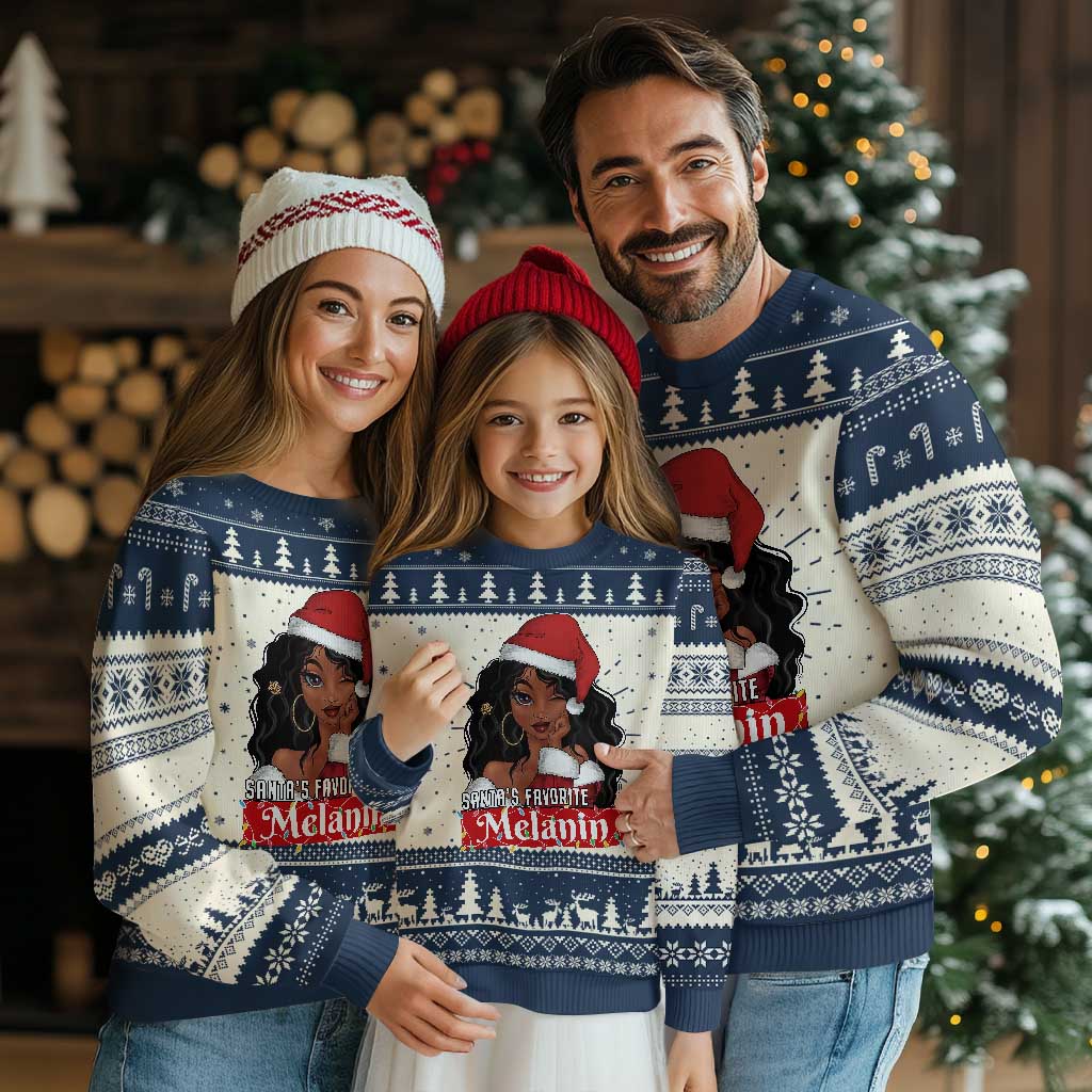 African American Xmas Ugly Christmas Sweater Santa's Favorite Melanin Santa Girl TS11 Navy Print Your Wear
