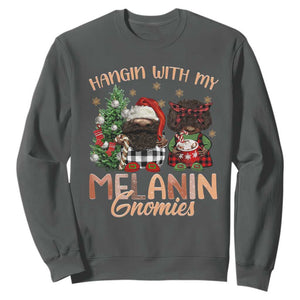 Funny African American Christmas Sweatshirt Hangin With My Melanin Gnomies Afro Gnomes TS11 Dark Heather Print Your Wear