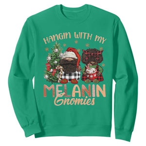 Funny African American Christmas Sweatshirt Hangin With My Melanin Gnomies Afro Gnomes TS11 Irish Green Print Your Wear