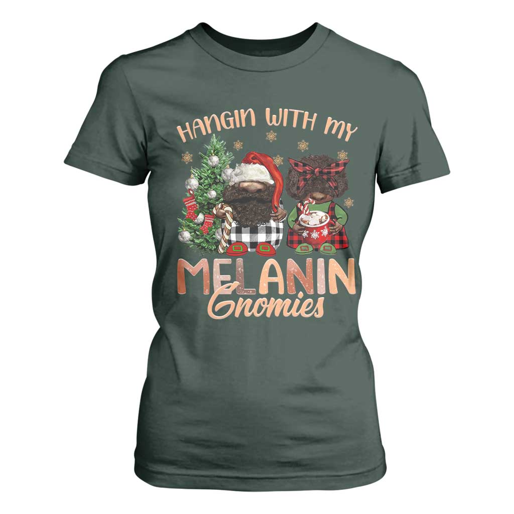Funny African American Christmas T Shirt For Women Hangin With My Melanin Gnomies Afro Gnomes TS11 Dark Forest Green Print Your Wear