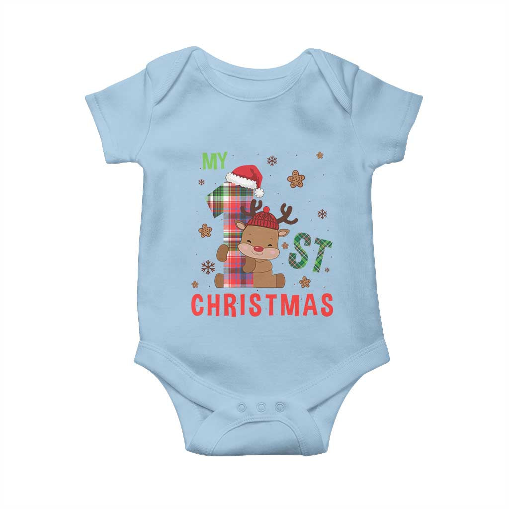 My First Christmas Cute Reindeer Santa Hat Baby Onesie TS11 Light Blue Print Your Wear