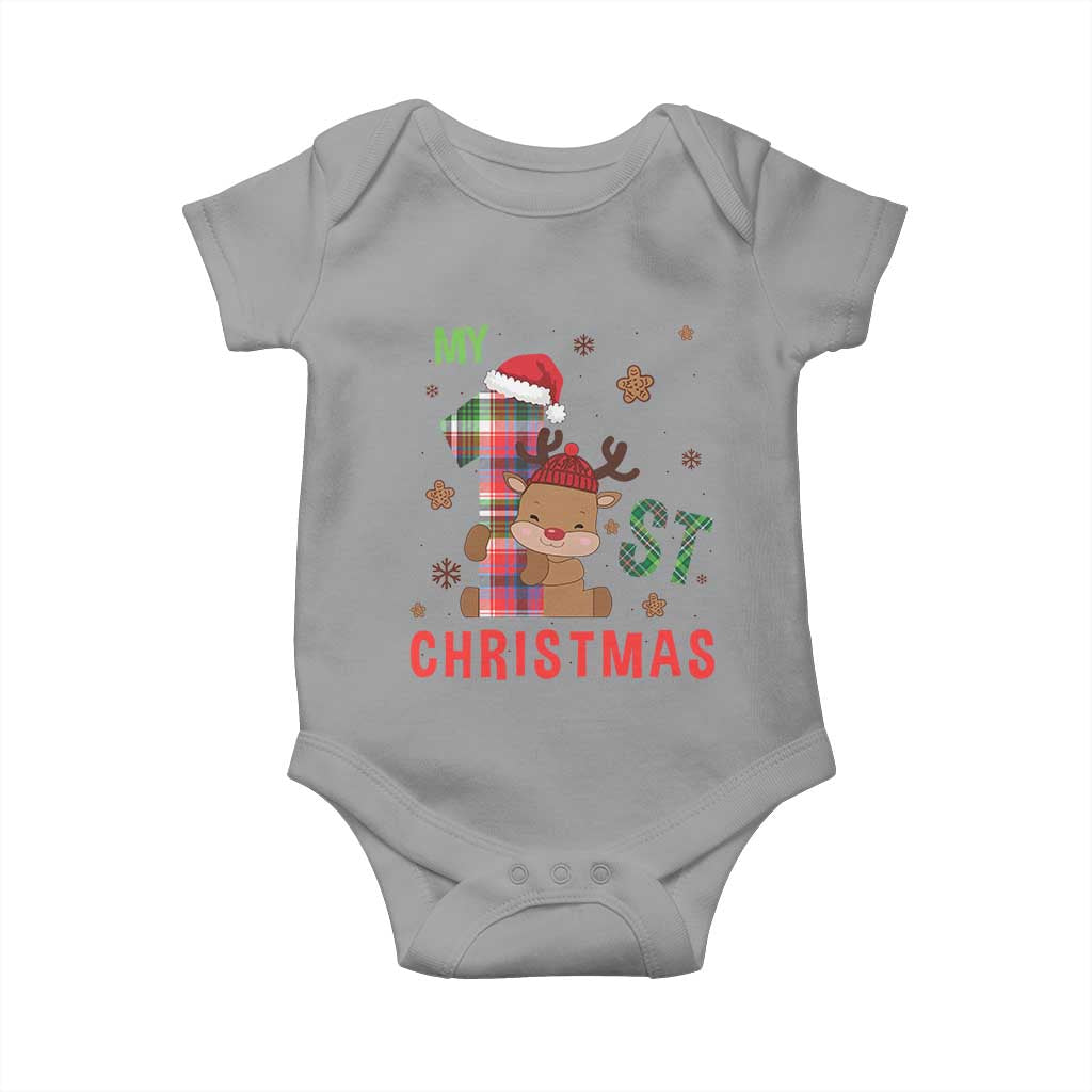 My First Christmas Cute Reindeer Santa Hat Baby Onesie TS11 Sport Gray Print Your Wear