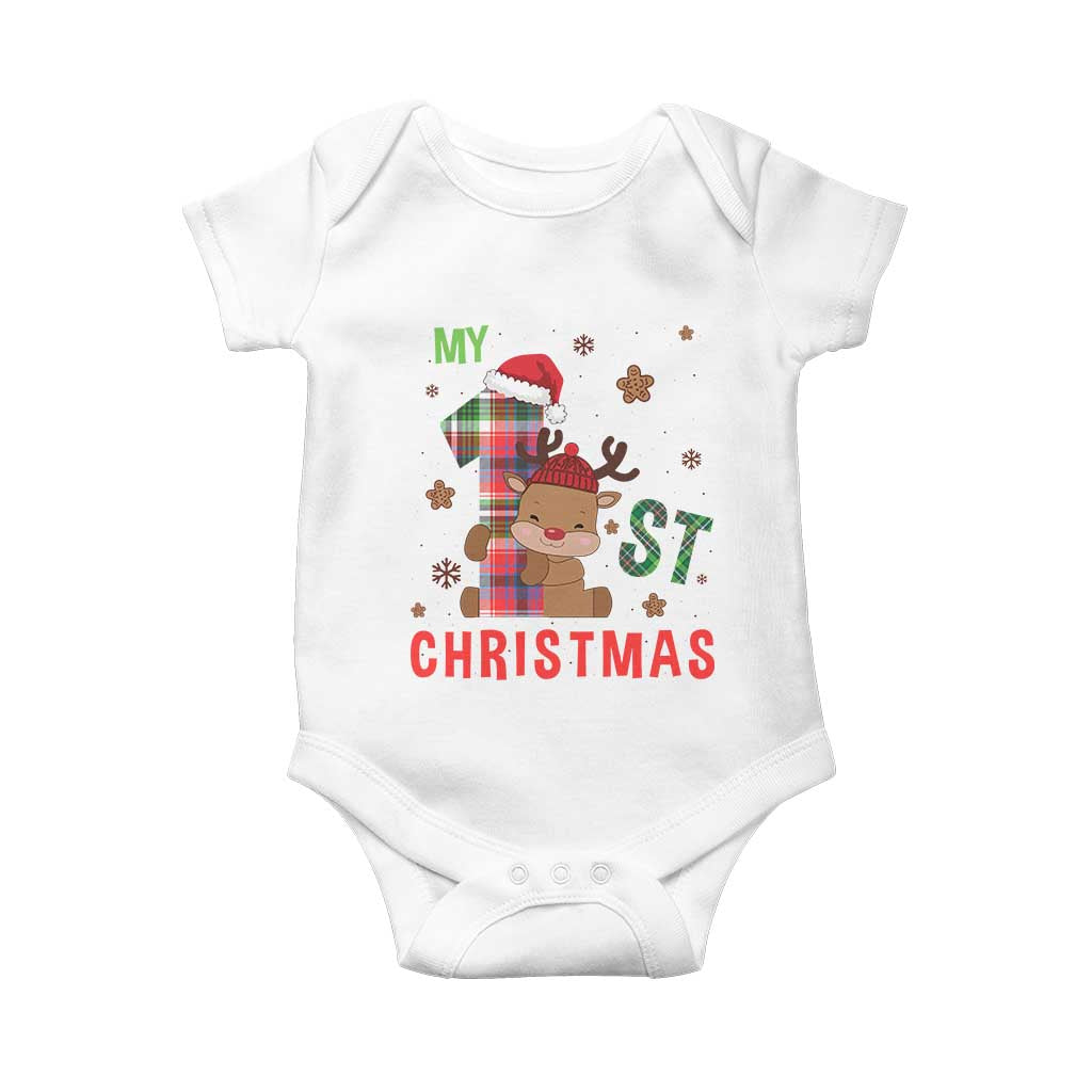 My First Christmas Cute Reindeer Santa Hat Baby Onesie TS11 White Print Your Wear