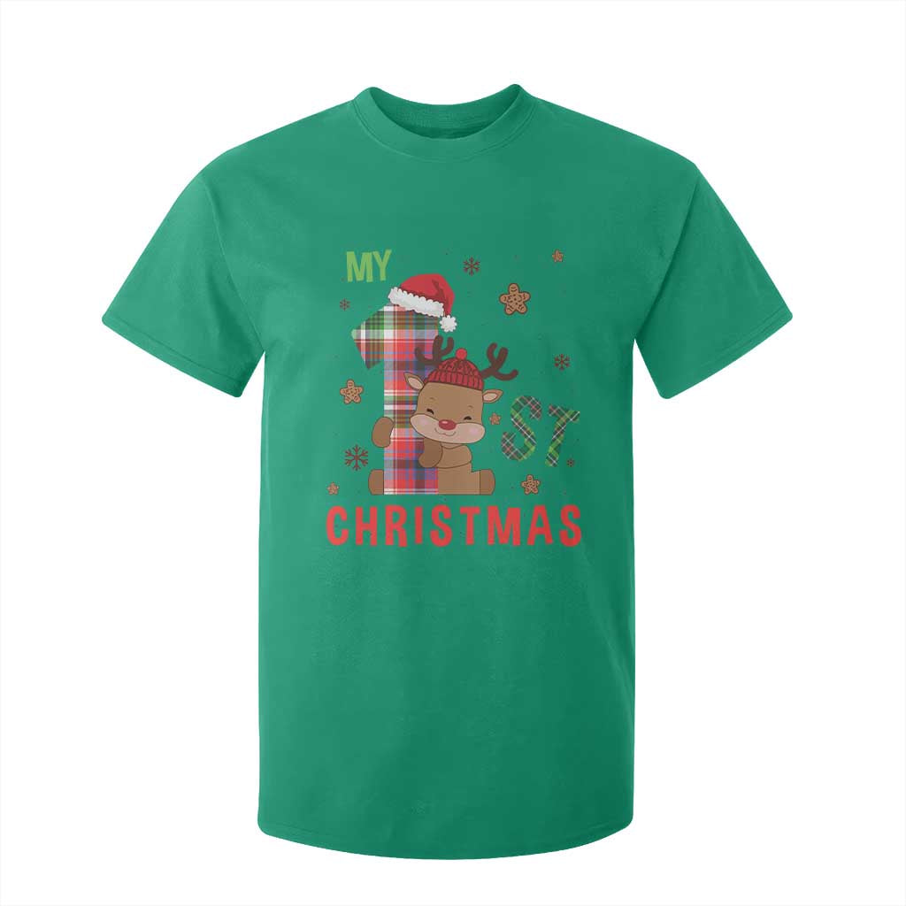 My First Christmas Cute Reindeer Santa Hat T Shirt For Kid TS11 Irish Green Print Your Wear
