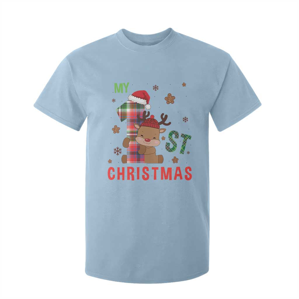 My First Christmas Cute Reindeer Santa Hat T Shirt For Kid TS11 Light Blue Print Your Wear