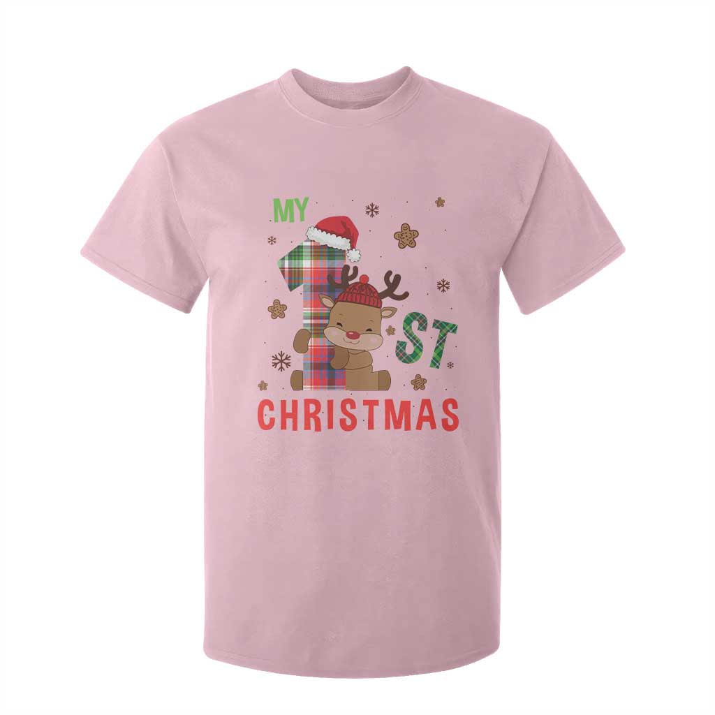 My First Christmas Cute Reindeer Santa Hat T Shirt For Kid TS11 Light Pink Print Your Wear