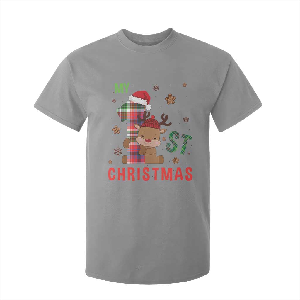 My First Christmas Cute Reindeer Santa Hat T Shirt For Kid TS11 Sport Gray Print Your Wear