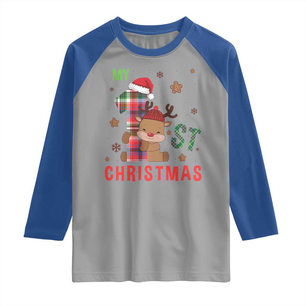 My First Christmas Cute Reindeer Santa Hat Raglan Shirt TS11 Sport Gray Royal Print Your Wear