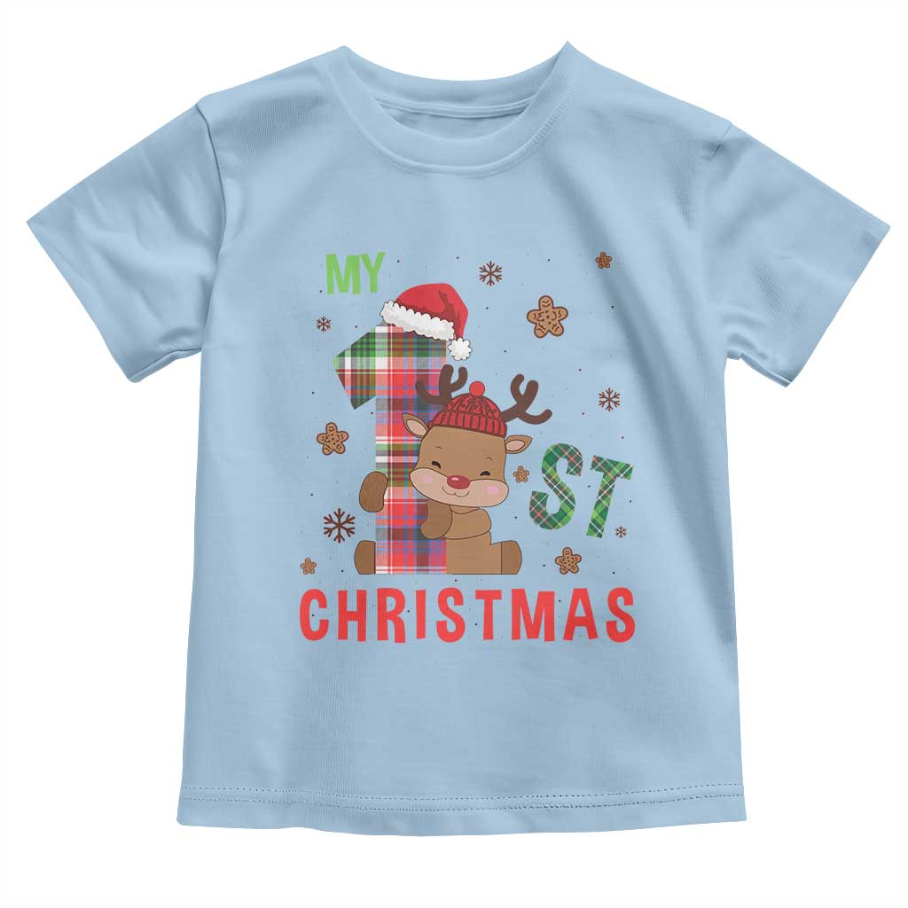 My First Christmas Cute Reindeer Santa Hat Toddler T Shirt TS11 Light Blue Print Your Wear