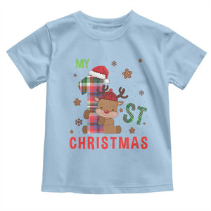 My First Christmas Cute Reindeer Santa Hat Toddler T Shirt TS11 Light Blue Print Your Wear