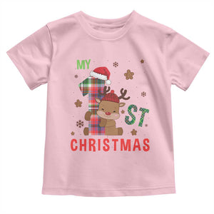My First Christmas Cute Reindeer Santa Hat Toddler T Shirt TS11 Light Pink Print Your Wear