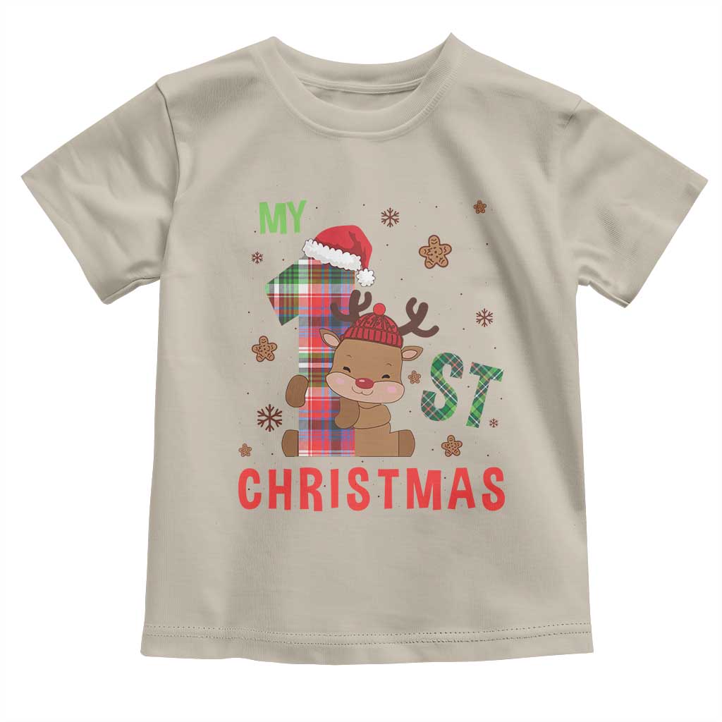 My First Christmas Cute Reindeer Santa Hat Toddler T Shirt TS11 Sand Print Your Wear