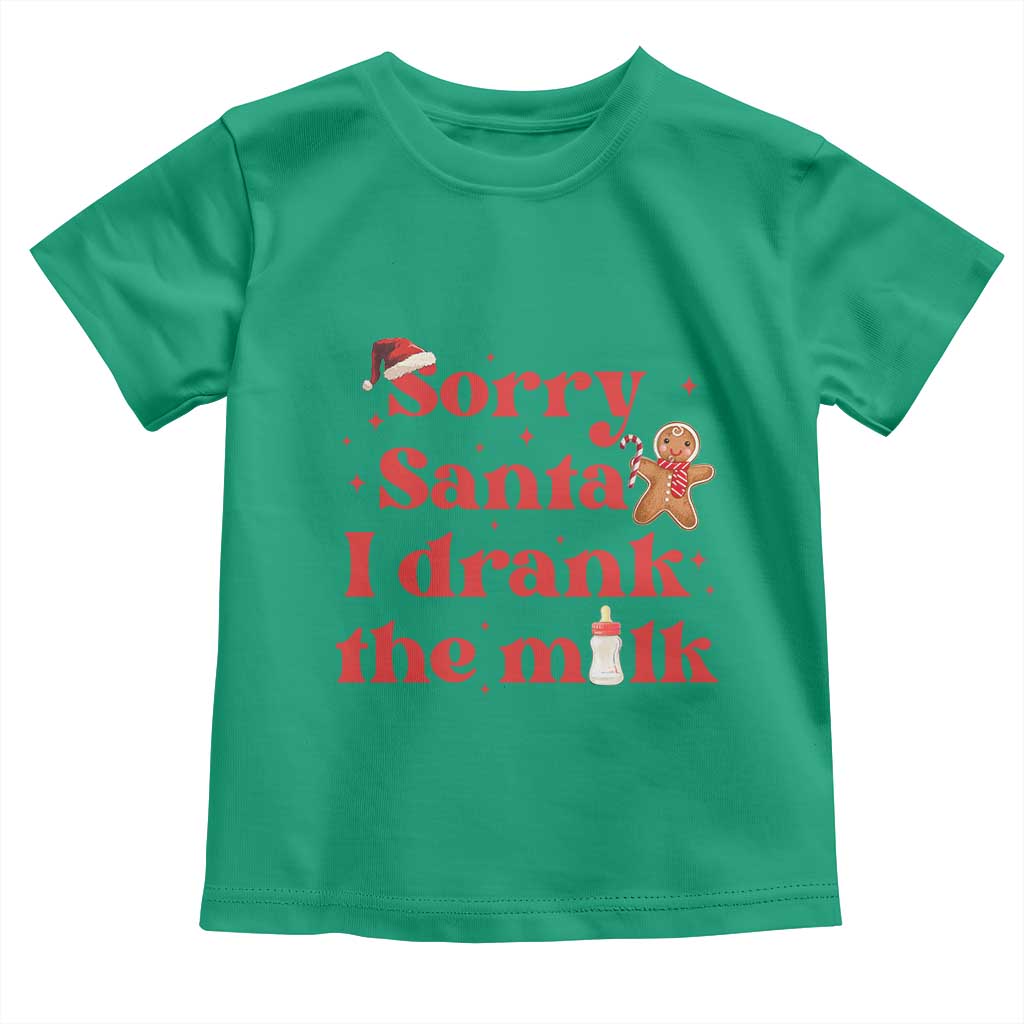 Funny First Christmas Toddler T Shirt Sorry Santa I Drank The Milk Gingerbread TS11 Irish Green Print Your Wear