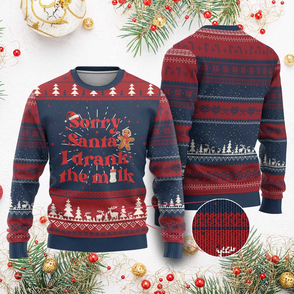 Funny First Xmas Ugly Christmas Sweater Sorry Santa I Drank The Milk Gingerbread TS11 Burgundy Print Your Wear