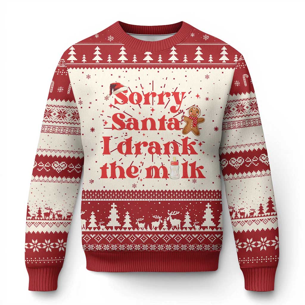 Funny First Xmas Ugly Christmas Sweater Sorry Santa I Drank The Milk Gingerbread TS11 Red Print Your Wear