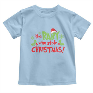 Funny The Baby Who Stole Christmas Toddler T Shirt First Xmas Santa Hat Mistletoe TS11 Light Blue Print Your Wear