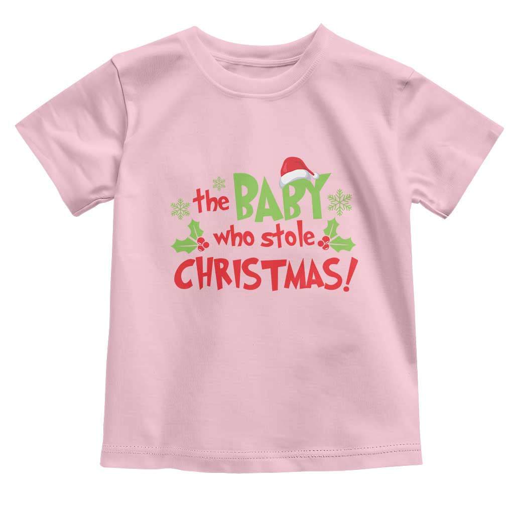Funny The Baby Who Stole Christmas Toddler T Shirt First Xmas Santa Hat Mistletoe TS11 Light Pink Print Your Wear