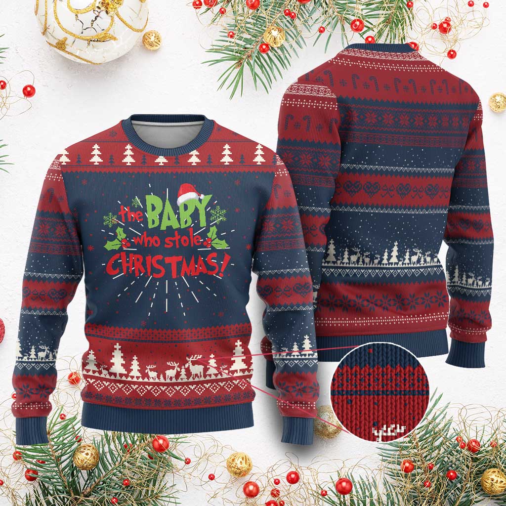 Funny The Baby Who Stole Xmas Ugly Christmas Sweater First Xmas Santa Hat Mistletoe TS11 Burgundy Print Your Wear