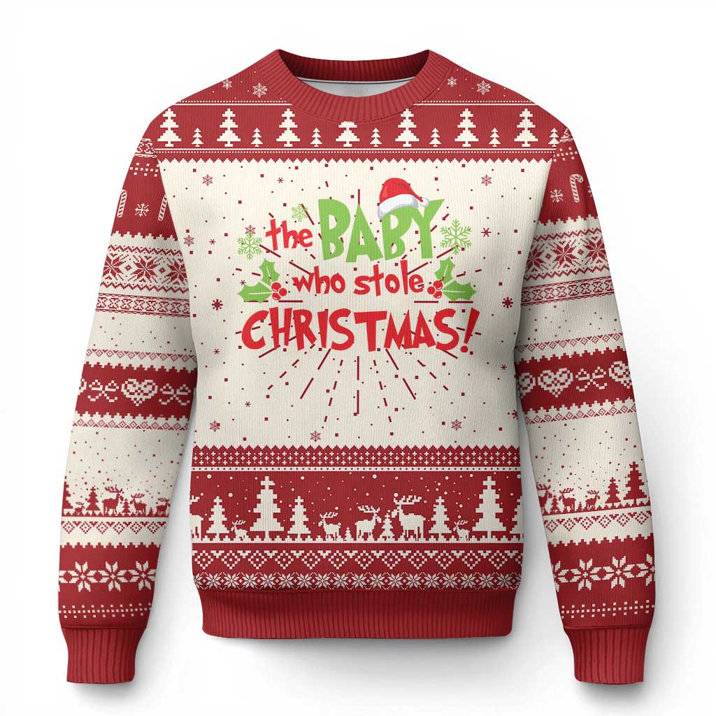 Funny The Baby Who Stole Xmas Ugly Christmas Sweater First Xmas Santa Hat Mistletoe TS11 Red Print Your Wear