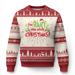 Funny The Baby Who Stole Xmas Ugly Christmas Sweater First Xmas Santa Hat Mistletoe TS11 Red Print Your Wear
