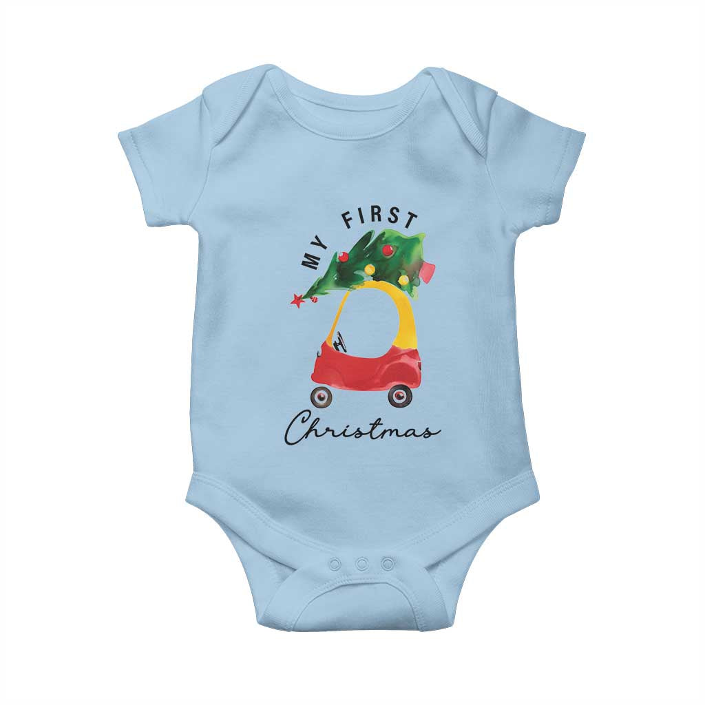 My First Christmas Baby Onesie Toy Car Xmas Tree TS11 Light Blue Print Your Wear