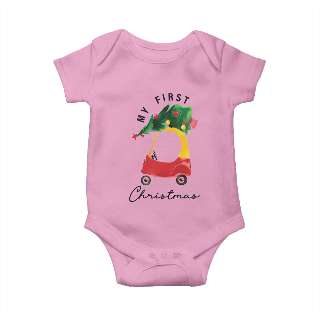 My First Christmas Baby Onesie Toy Car Xmas Tree TS11 Light Pink Print Your Wear