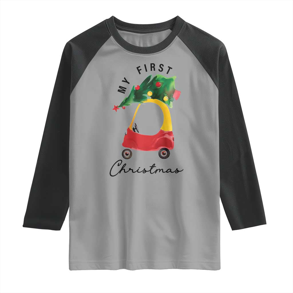 My First Christmas Raglan Shirt Toy Car Xmas Tree TS11 Sport Gray Black Print Your Wear