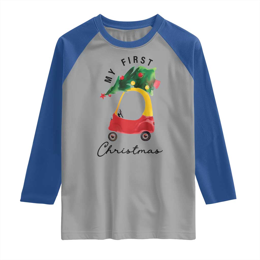 My First Christmas Raglan Shirt Toy Car Xmas Tree TS11 Sport Gray Royal Print Your Wear