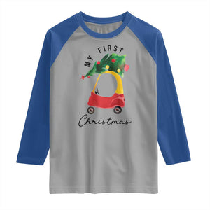 My First Christmas Raglan Shirt Toy Car Xmas Tree TS11 Sport Gray Royal Print Your Wear