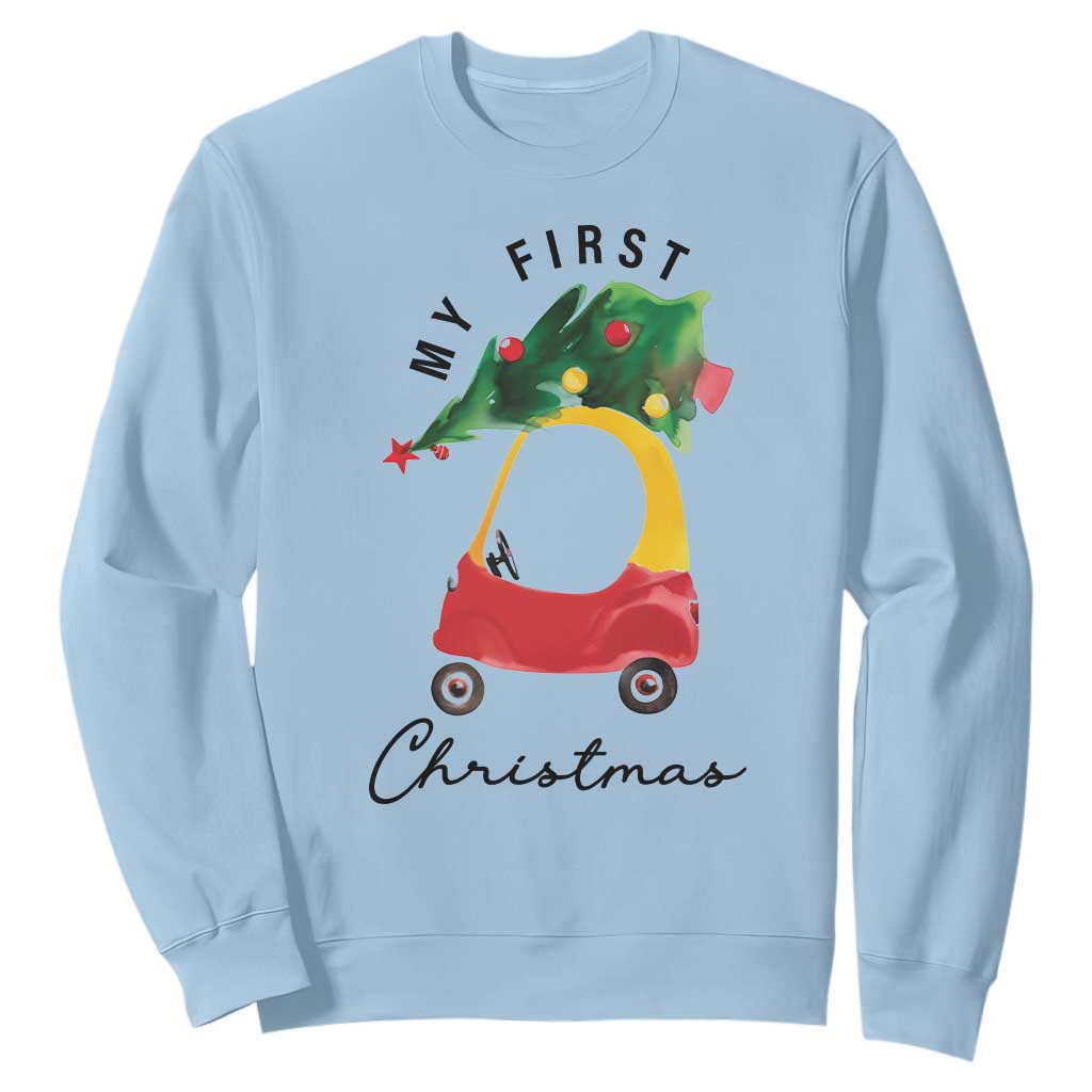 My First Christmas Sweatshirt Toy Car Xmas Tree TS11 Light Blue Print Your Wear